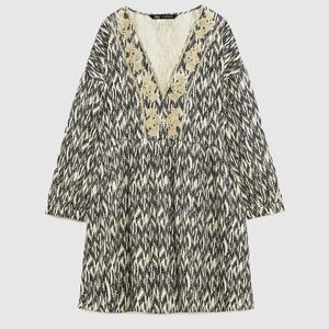 ZARA Embroidered Printed Short Tunic Dress NWOT